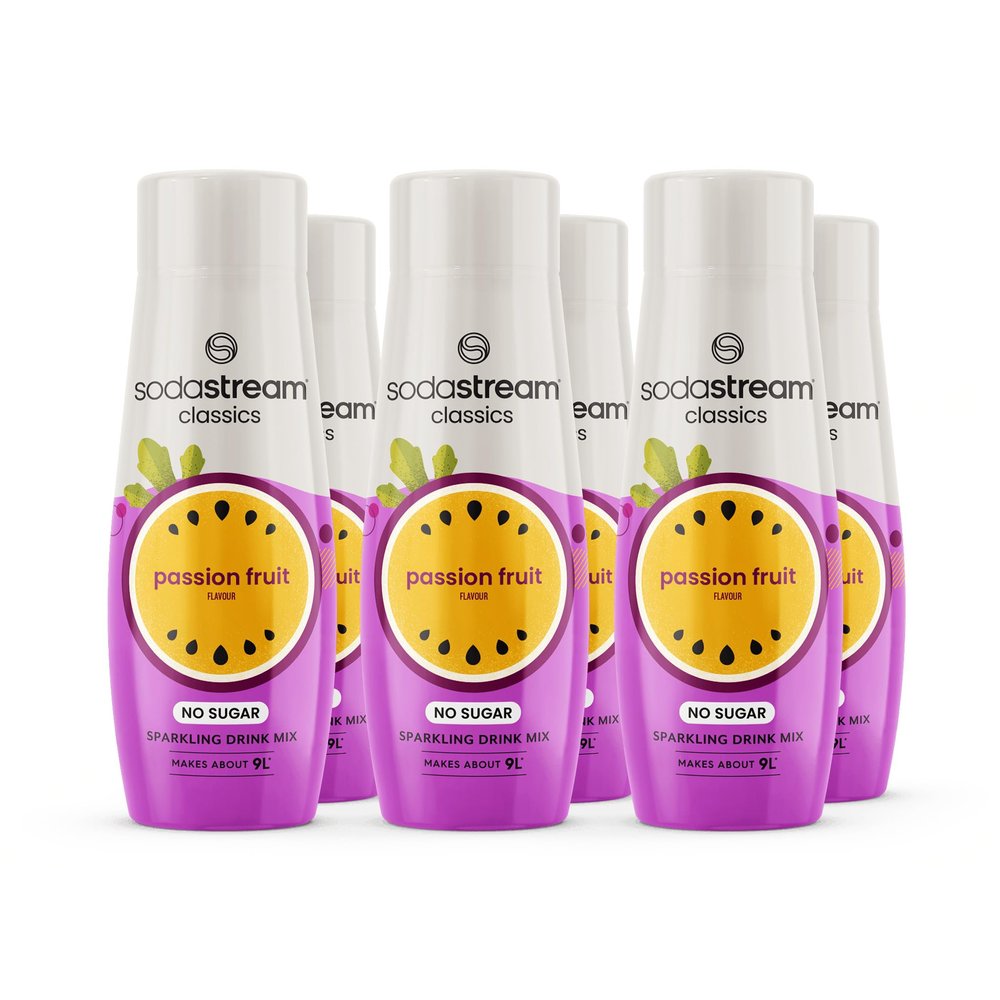 SodaStream Zeros Drink Mix, Classic Fruits Range, Sugar Free Soda Syrup for Sparkling Flavoured Water, Multipack of 6 x 440ml Bottles creates 54L of Drink, Passionfruit Flavour
