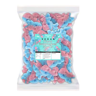 Candycrave - Vegan Fizzy Bubblegum Skulls 2Kg Bulk Bag | Blue & Pink Jelly Sweets | Bubblegum Flavour | Fizzy Sugar Coating