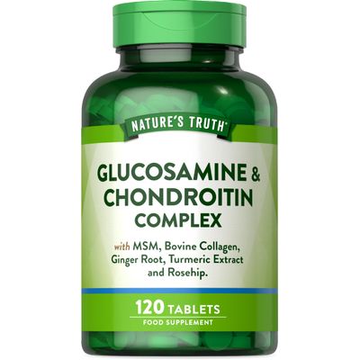 Glucosamine and Chondroitin High Strength 7-in-1 | 1200mg Complex with MSM, Bovine Collagen, Ginger Root, Turmeric Extract, and Rosehip | 120 Tablets | Nature's Truth