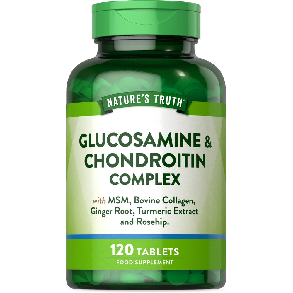 Glucosamine and Chondroitin High Strength 7-in-1 | 1200mg Complex with MSM, Bovine Collagen, Ginger Root, Turmeric Extract, and Rosehip | 120 Tablets | Nature's Truth