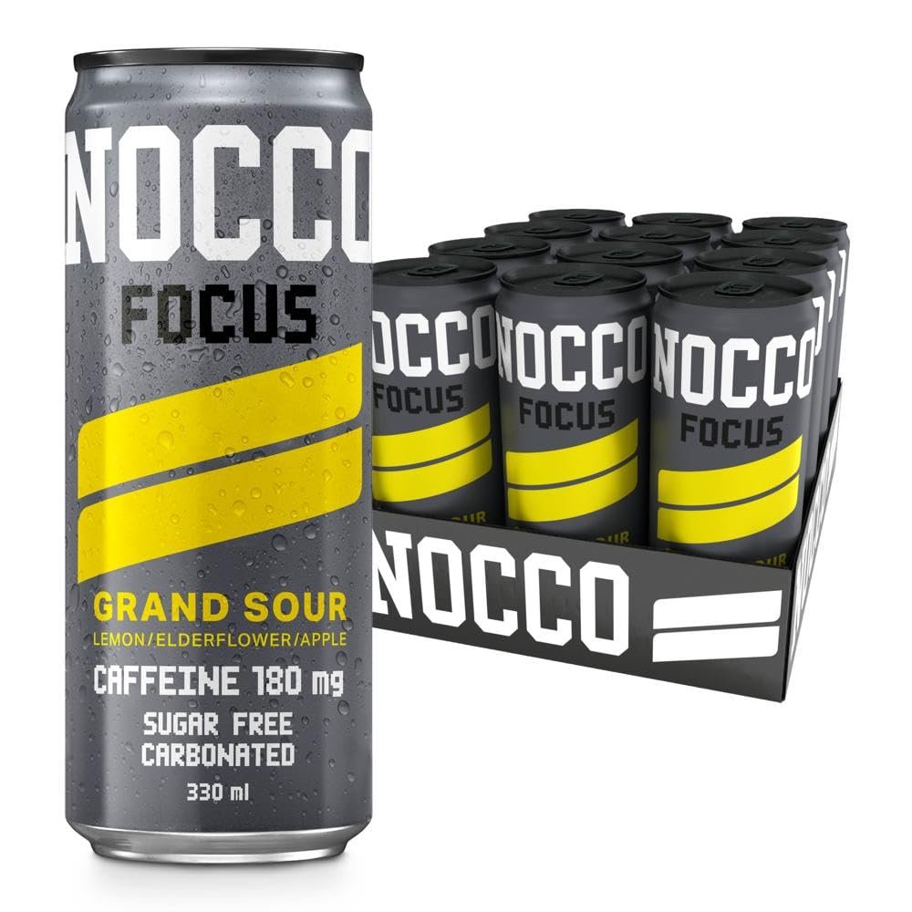 NOCCO Sugar Free Energy Drink  180mg High Caffeine, Enriched with Amino Acids & Vitamins, Ideal for Pre Workout  12 x 330ml(Grand Sour)