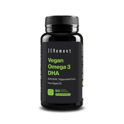 Vegan Omega-3 80% DHA - from Algae Oil - 900 mg DHA per Daily Dose (2 Capsules) - in the Form of Triglycerides - 90 Softgels