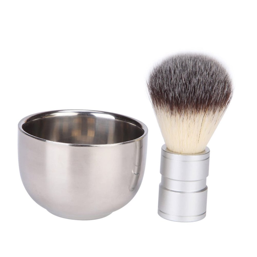 DOITOOL 2pcs Facial Cleaning Brush Men's Beard Brush Stainless Steel Bowl Grooming Kit