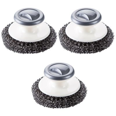 Quweiz 3Pcs Stainless Steel Wool Scrubber with Handle, Dish Scrubber, Wool Scrubber Tool, Steel Brush for Pots, Grills, Pans, Sink, Dishes