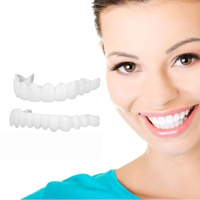 Flipped Warmth Clip in Veneers Teeth, 2 Pairs False Teeth Veneers Top And Bottom, Cosmetic Teeth Dentures False Teeth, Snap on Veneers Teeth for Women And Men Cover Imperfect Teeth