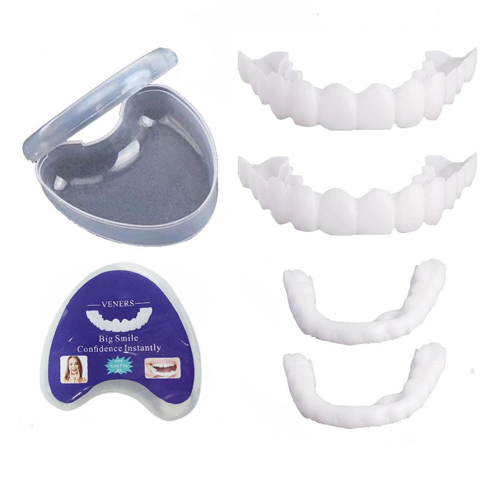 Flipped Warmth 2 Pairs False Teeth Veneers Top And Bottom Clip in Veneers Teeth, Instant Veneers Dentures, Confidence Smile Dentures Veneers Comfortable Fake Teeth for Women And Men