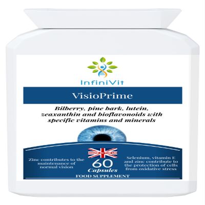InfiniVit - VisioPrime - Lutein, Zeaxanthin, Bioflavonoids, Bilberry, Pine Bark, Vitamins and Minerals Eye Supplement, 60 Capsules