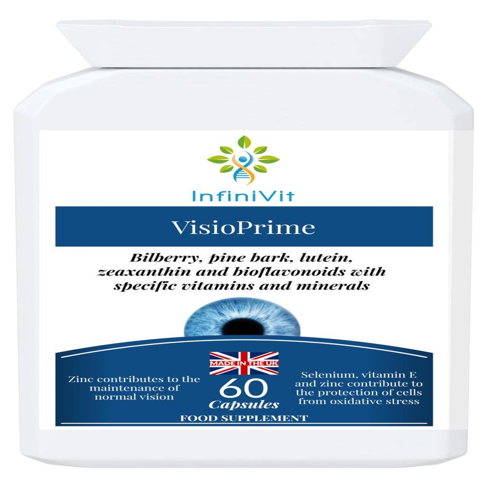 InfiniVit - VisioPrime - Lutein, Zeaxanthin, Bioflavonoids, Bilberry, Pine Bark, Vitamins and Minerals Eye Supplement, 60 Capsules