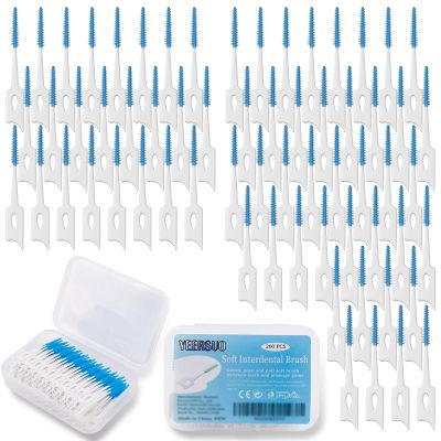 YEERSUO 200 PCS Silicone Interdental Brushes, Dental Toothpicks Brushes Between Teeth, Silicone Dental Floss Stick Disposable for Teeth Cleaning, Tooth Picks Cleaning Tool, Blue Colors