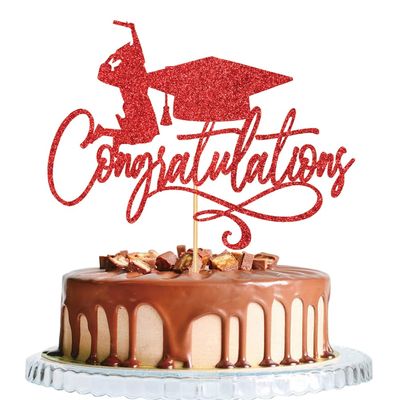 WRACKKIAR Congratulations Cake Topper-Congrats Grad Cake Decor-Class of 2024 Graduate Party Cake Decorations-Wedding/Birthday/Retirement Party Supplies (Red)