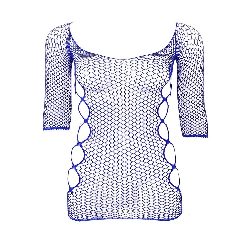 GRRKDFQ Sexy Nightwear for Women Hollow Out Sheer Fishnet Bodystocking,Royal Blue,One Size