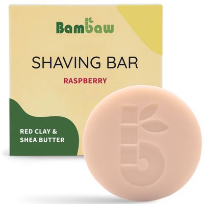 Bambaw Shaving bar for Women 80g, Red Clay & Shea Butter Shave Soap, Shaving Bar Women, Natural, Eco, Vegan, Exfoliating Shave Bar, Raspberry