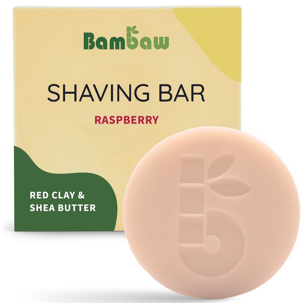 Bambaw Shaving bar for Women 80g, Red Clay & Shea Butter Shave Soap, Shaving Bar Women, Natural, Eco, Vegan, Exfoliating Shave Bar, Raspberry