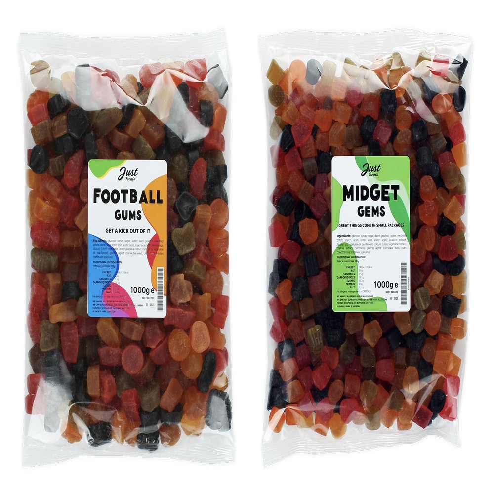 Lion Original Gums The Champion's Choice 1kg Duo Pack - Midget Gems and Football Gums (2 x 1kg Party Bags) - 1,4