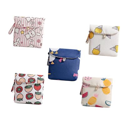GLEAVI 5pcs Small Sanitary Towel Pouch Set Waterproof Cartoon Fabric Diaper Storage Bags for Women Travel Outdoor Office Random Style