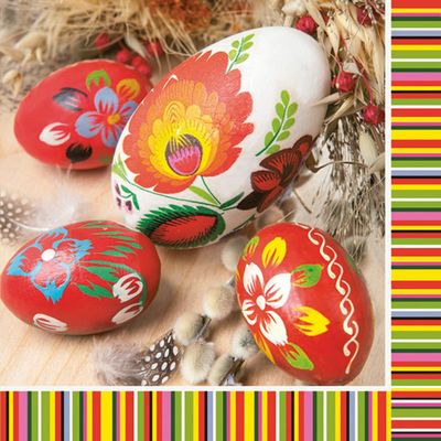 Maki 3-Ply Tissue Easter Paper Napkins Decorative Serviettes for Decoupage 33cm x 33cm - 1/4 Folded (Pack of 20) (owicz Folk Eggs), (SDLE)