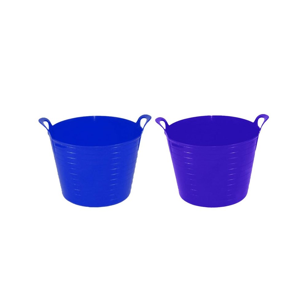 Set Of BLUE + PURPLE Colour - 26 Litre Small Robust Versatile Flexi Tub Toy Storage Bucket Tub Trugs Polythylene Tub with Handles 31.5 x 38.00 x 31.5cm For Home & Garden.