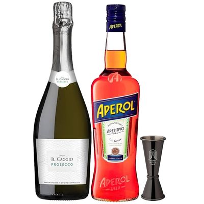 Aperol Spritz Cocktail Set - 1 x 70cl bottle of Aperol, 1 x 75cl bottle of Prosecco, 1 x Secret Bottle Jigger