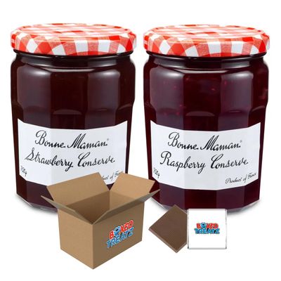 Bonne Maman Berry Medley: 750g Strawberry Preserves + 750g Raspberry Conserve, Delightfully Boxed Treatz