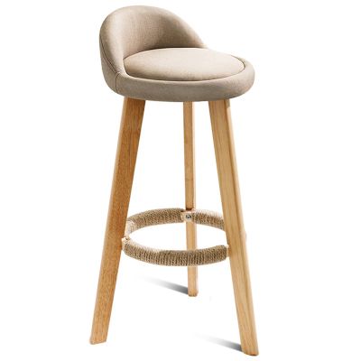3 Legs Solid Wood Bar Chair Home Dining Bar Counter with Backrest and Non-slip Foot Pad, Sitting Height 68 cm(Color:Khaki)