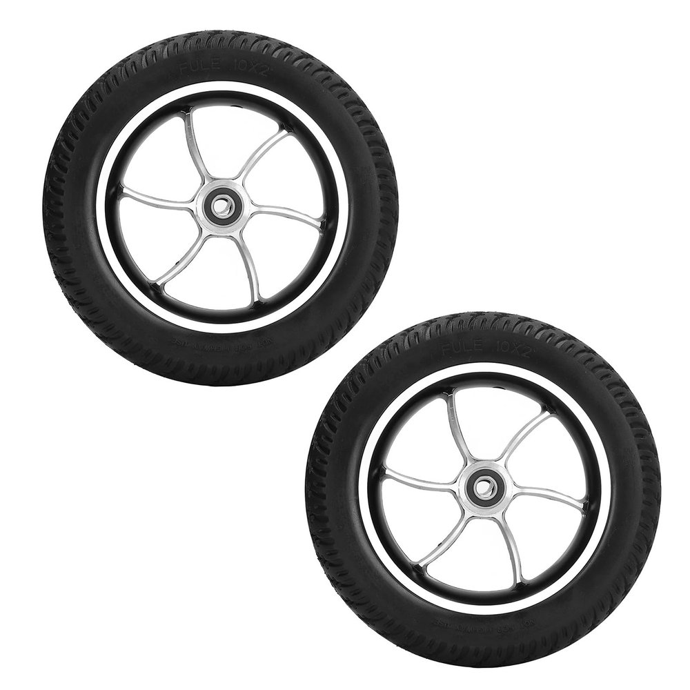 2 Pcs 10X2 Wheelchair Front Wheels, Electric Wheelchair Assembly, PU Non-Inflatable Solid Tire, Aluminum Hub with 1/2" (12mm) Bearing