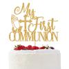 My First Communion Cake Topper, God Bless Cake Decor, First Holy Communion Decorations, Baptism/Christening/Baby Shower 1st Birthday Party Decorations Gold Glitter view 1