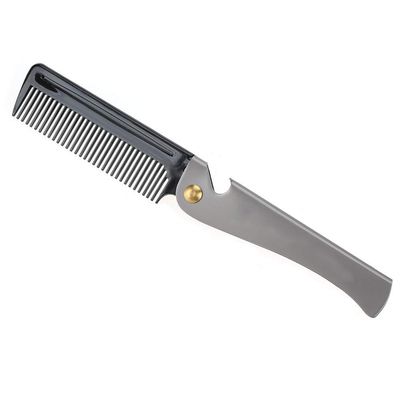 ANKROYU Beard Comb, Stainless Steel Folding Pocket Moustache Shaping Comb, Wooden Teeth Beard Comb, Portable Beard Comb for All Types Of Hair(Black)