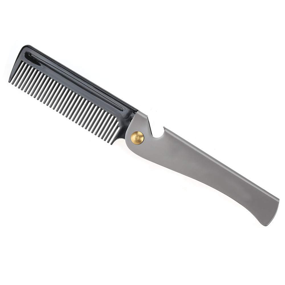 ANKROYU Beard Comb, Stainless Steel Folding Pocket Moustache Shaping Comb, Wooden Teeth Beard Comb, Portable Beard Comb for All Types Of Hair(Black)