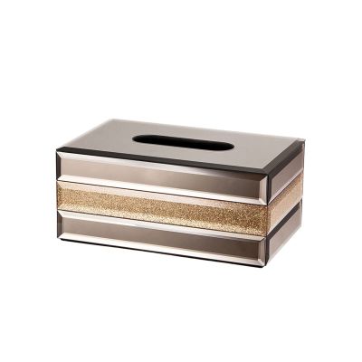 SwePer Tissue Box Cover, Modern Light Luxury Glass Facial Tissue Storage Caddy, Suitable for Bathroom, Bedroom, Hotel, Office Desk