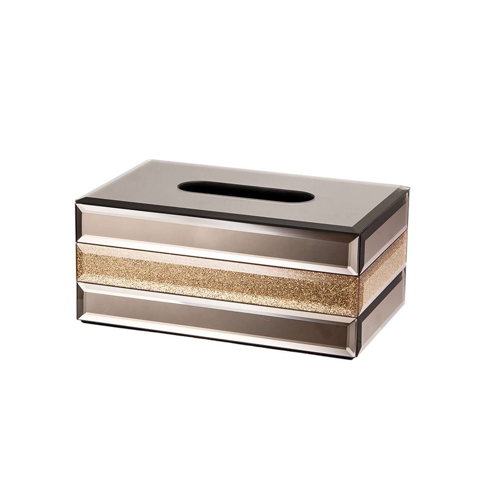 SwePer Tissue Box Cover, Modern Light Luxury Glass Facial Tissue Storage Caddy, Suitable for Bathroom, Bedroom, Hotel, Office Desk