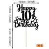 1 Pack Happy 10th Birthday Cake Topper Glitter Star 10 Fabulous Cake Pick Cheers to 10 Cake Decorations for Children 10th Birthday Theme Party Supplies Black view 2