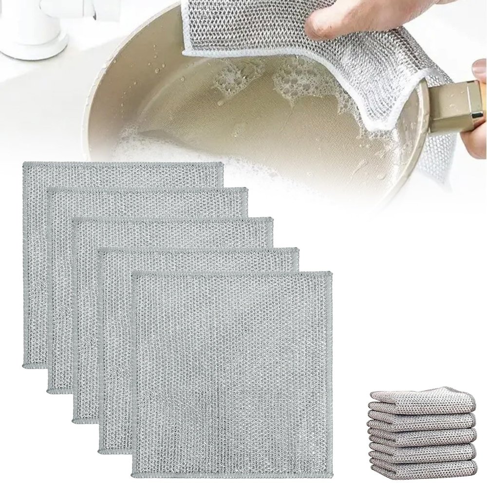 Circularite Cleaning Pads, 2024 New Multipurpose Wire dishwashing Rags for Wet and Dry, Multipurpose Wire Miracle Cleaning Cloths (5Pcs)