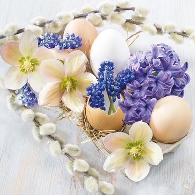 Maki 3-Ply Tissue Easter Paper Napkins Decorative Serviettes for Decoupage 33cm x 33cm - 1/4 Folded (Pack of 20) (Eggs with Spring Flowers)