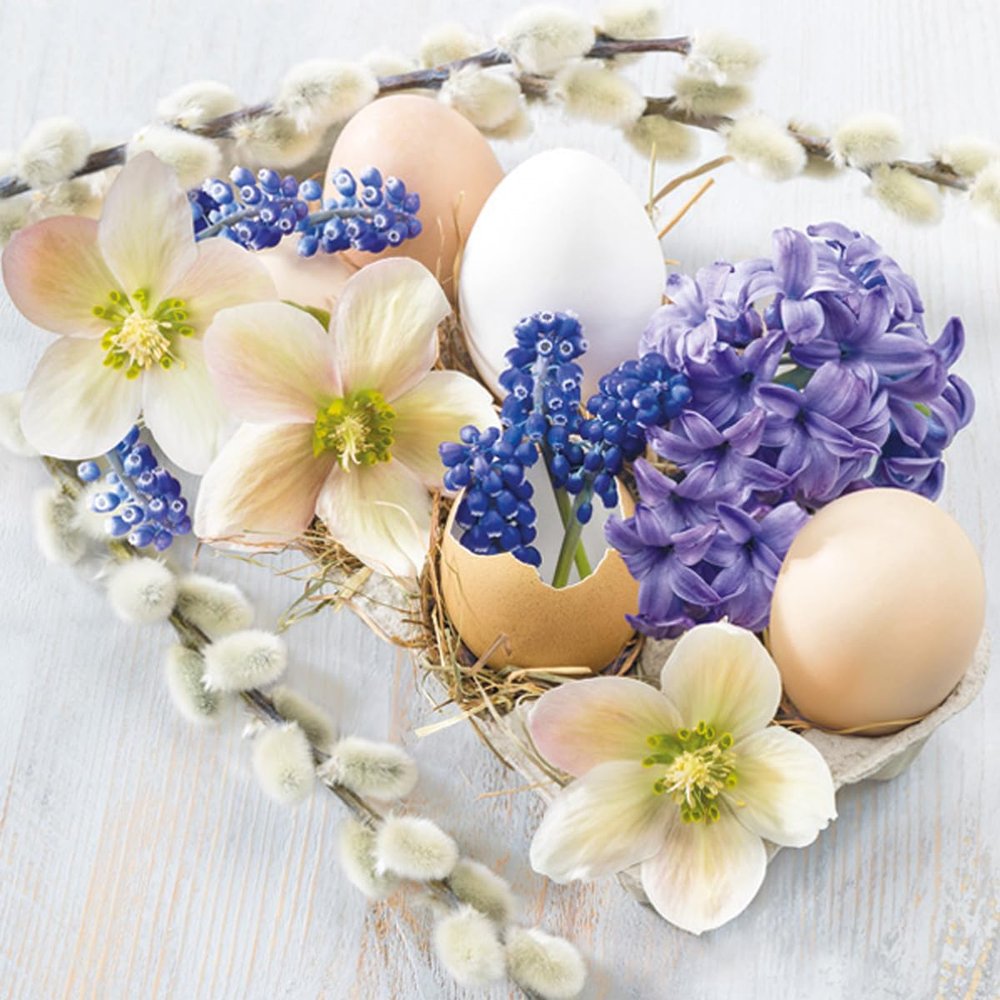 Maki 3-Ply Tissue Easter Paper Napkins Decorative Serviettes for Decoupage 33cm x 33cm - 1/4 Folded (Pack of 20) (Eggs with Spring Flowers)