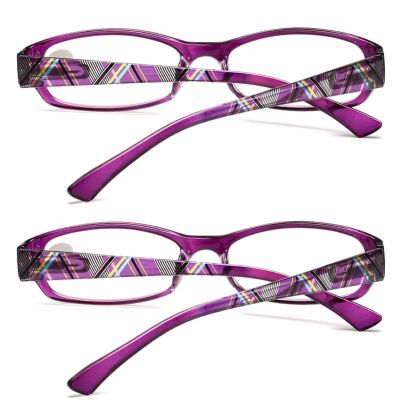 2 Pairs Ladies Reading Glasses,with Spring Hinge,Blue Light Blocking Readers,Stylish Pattern Frames Eyeglass (Color : Purple, Size : 2.5X)