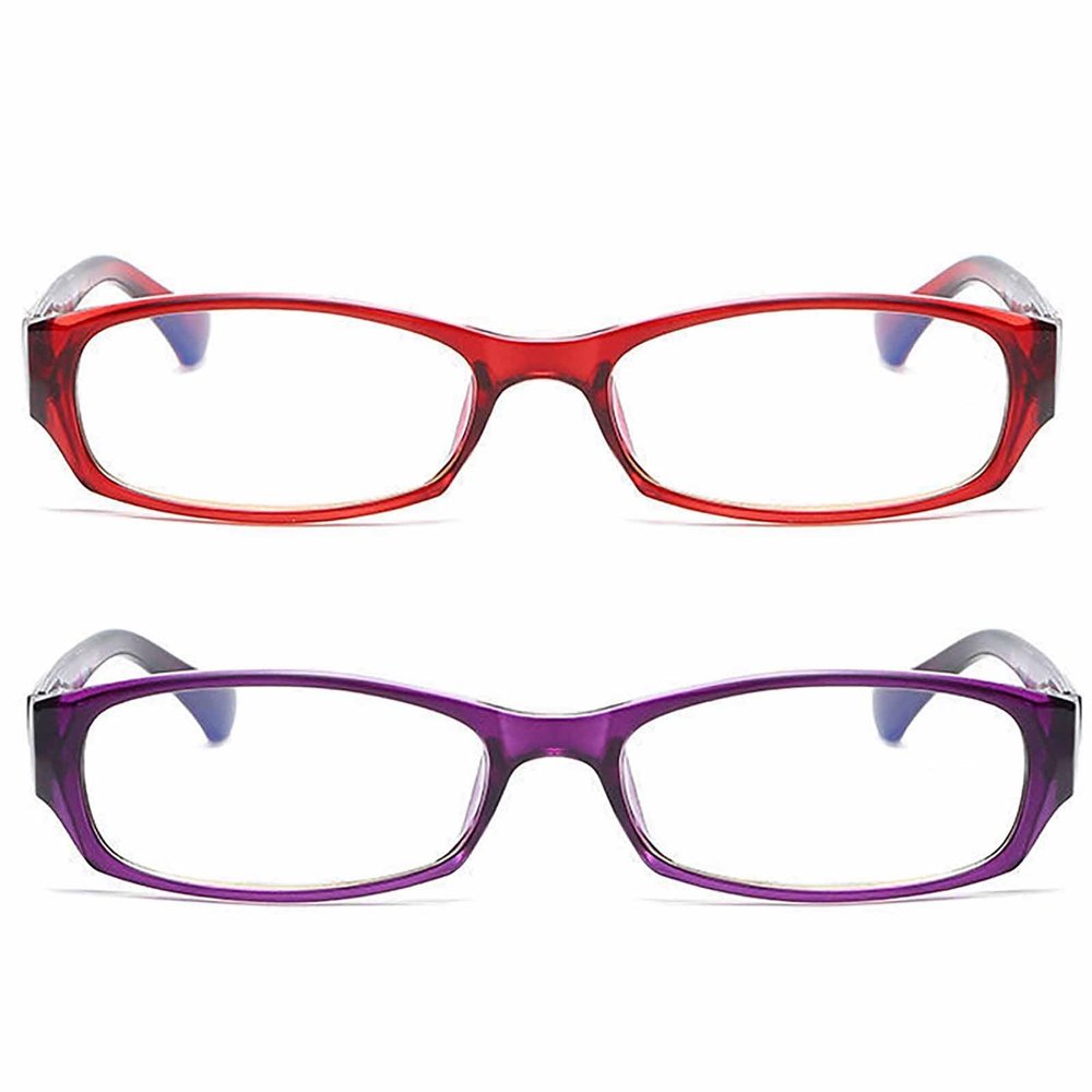 2 Pairs Ladies Reading Glasses,with Spring Hinge,Blue Light Blocking Readers,Stylish Pattern Frames Eyeglass (Color : Purple+Red, Size : 3.0X)