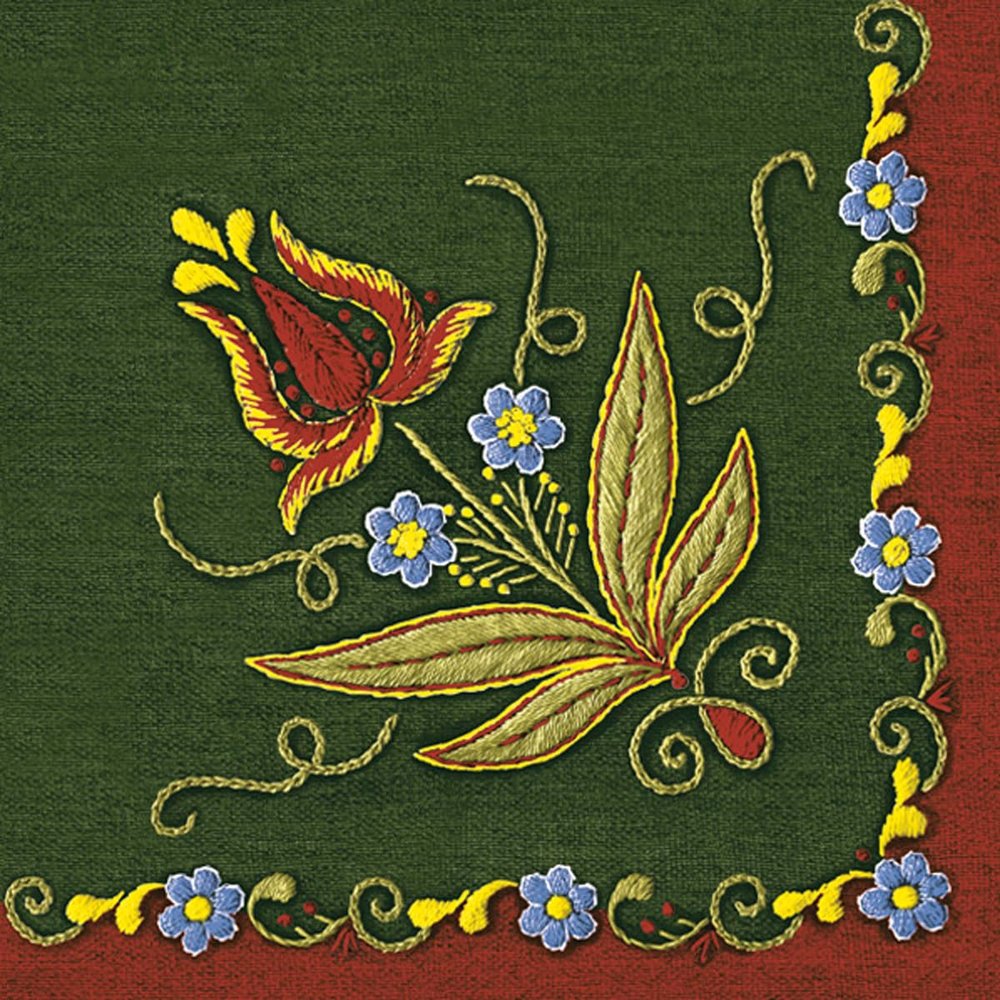 Maki 3-Ply Folk Tissue Paper Napkins Serviettes for Decoupage Lunch 33cm x 33cm - Pack of 20 (Lilia Mountain Embroidery Folk)