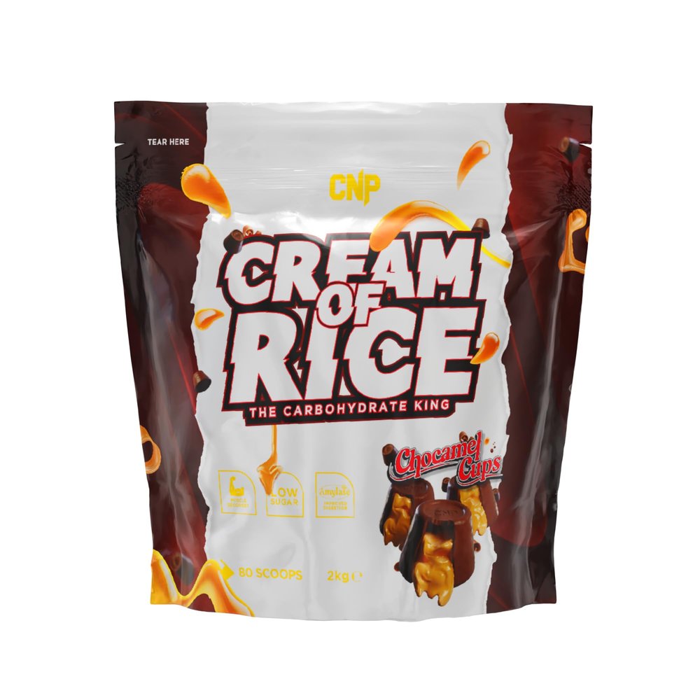 CNP Professional Cream of Rice Carbohydrate, Low Sugar, for Energy & Recovery with Easy Digestion, 2kg 40/80 Servings 8 Flavours (2kg Chocamel Cups)