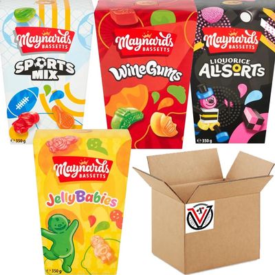 04 x Mixed Maynard Bassetts Sports Mix, Liquorice Allsorts, Wine Gums & Jelly Babies Sweets Carton 350g | VIMIX