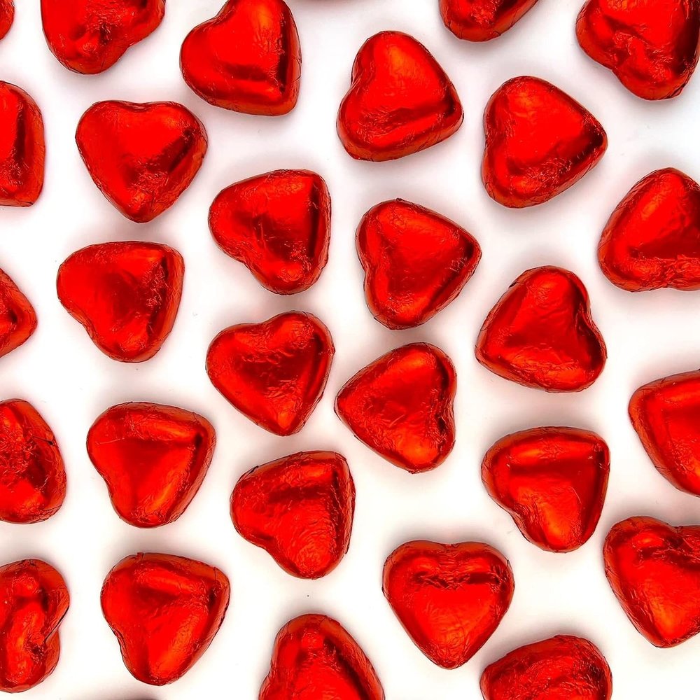 50 Milk Chocolate Hearts  Red Foil Wrapped Valentines Chocolate Hearts Love Heart Chocolates | Wedding Favour Chocolates