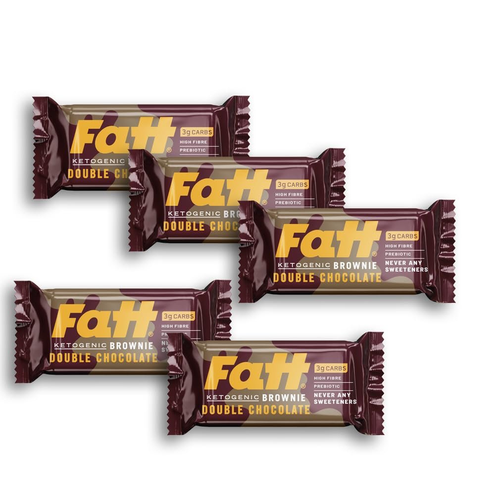 Fatt Double Chocolate Keto Brownie - 100% Natural Ingredients - High Nutrition Keto Snacks Packed with Good Fats, High Prebiotic Fibre, No Seed Oils - Made in UK (5 Pack)