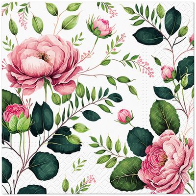 Tete a Tete 3Ply Flowery Tissue Paper Napkins Decoupage Serviettes 33cm x 33cm - 1/4 Folded (Pack of 20) (Noble Roses)