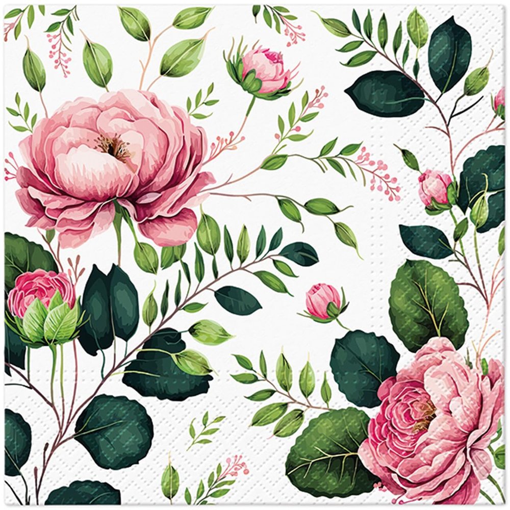 Tete a Tete 3Ply Flowery Tissue Paper Napkins Decoupage Serviettes 33cm x 33cm - 1/4 Folded (Pack of 20) (Noble Roses)