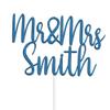 Personalised Acrylic Wedding Cake Topper by KreateSquare - Mr and Mrs Rustic Design - Customisable with Any Name, Custom Colour  Wedding Cake Decoration. (Blue) view 1