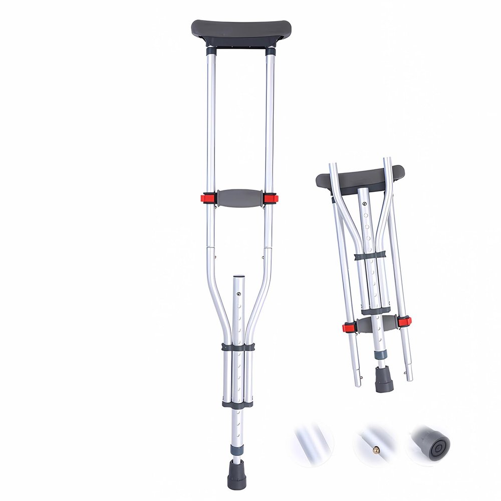 1 Pair Crutches, Adjustable Height Aluminum Lightweight Underarm Crutches with Underarm Pads, 220 LBS Capacity