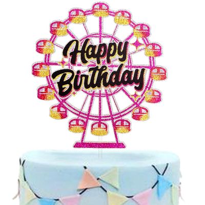 Festus Ferris Wheel Cake Topper, Gradient Color Ferris Wheel Birthday Cake Topper, Carnival Theme Party Decoration Supplies, Fairground Cake Decor for Girls, Coachella Party Decorations