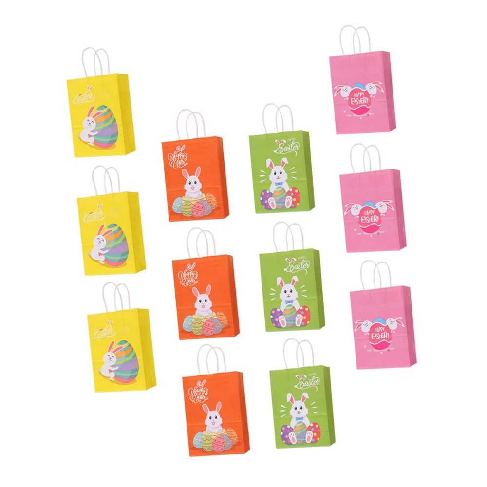 KOMBIUDA 12pcs Easter Themed Bags Kraft Bags Handles for Storing Sweets and Treats for Easter Parties and Celebrations