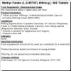 Methyl Folate (L-5-MTHF) Vitamin B9 400mcg Tablets (360 Tablets) view 2