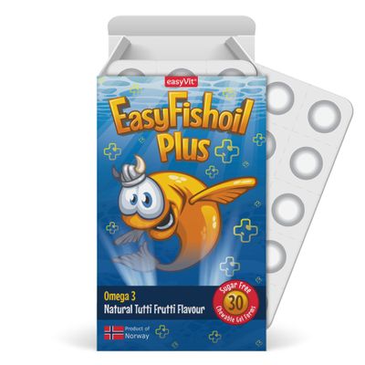 EasyFishoil Plus Omega 3 Fish Oil chewable Supplements, Tutti fruiti, Pack of 30