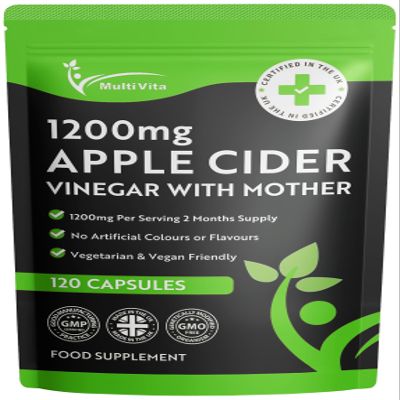 Apple Cider Vinegar Capsules 1200mg - ACV with Mother - 120 High Strength Vegan Capsules, 2 Months Supply - Raw & Unfiltered GMO Free - Alternative to Apple Cider Vinegar Tablets or Gummies - UK Made